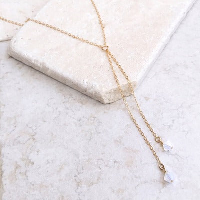 White pointed crystal necklace double chain necklace