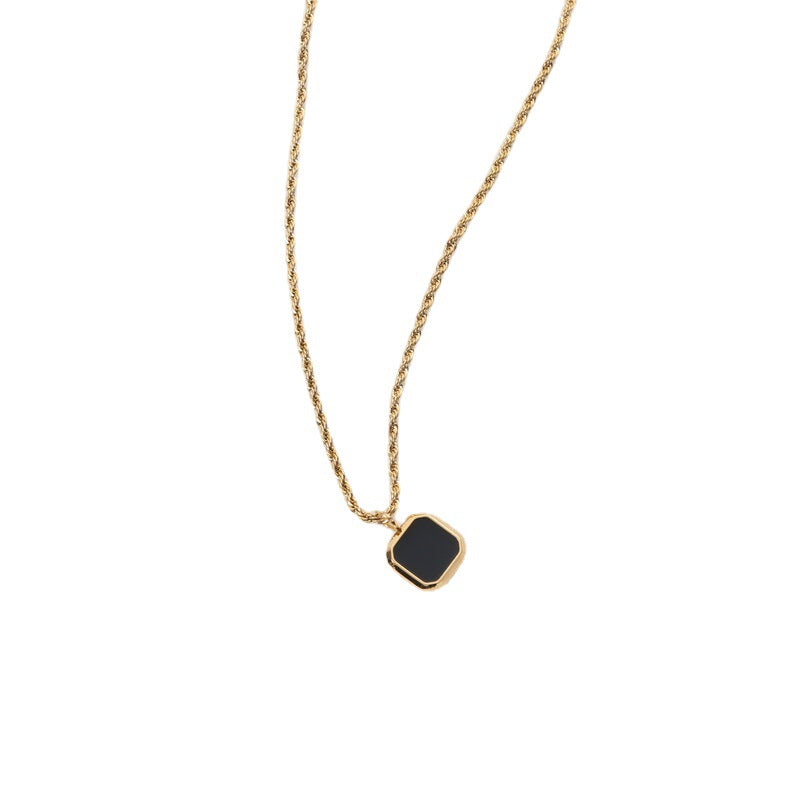 Titanium Steel Simple Design Black Onyx Pendant Necklace