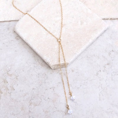 White pointed crystal necklace double chain necklace