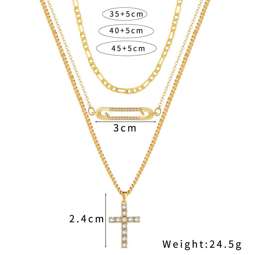 Simple Personality All-match Clipped Button Cross Necklace