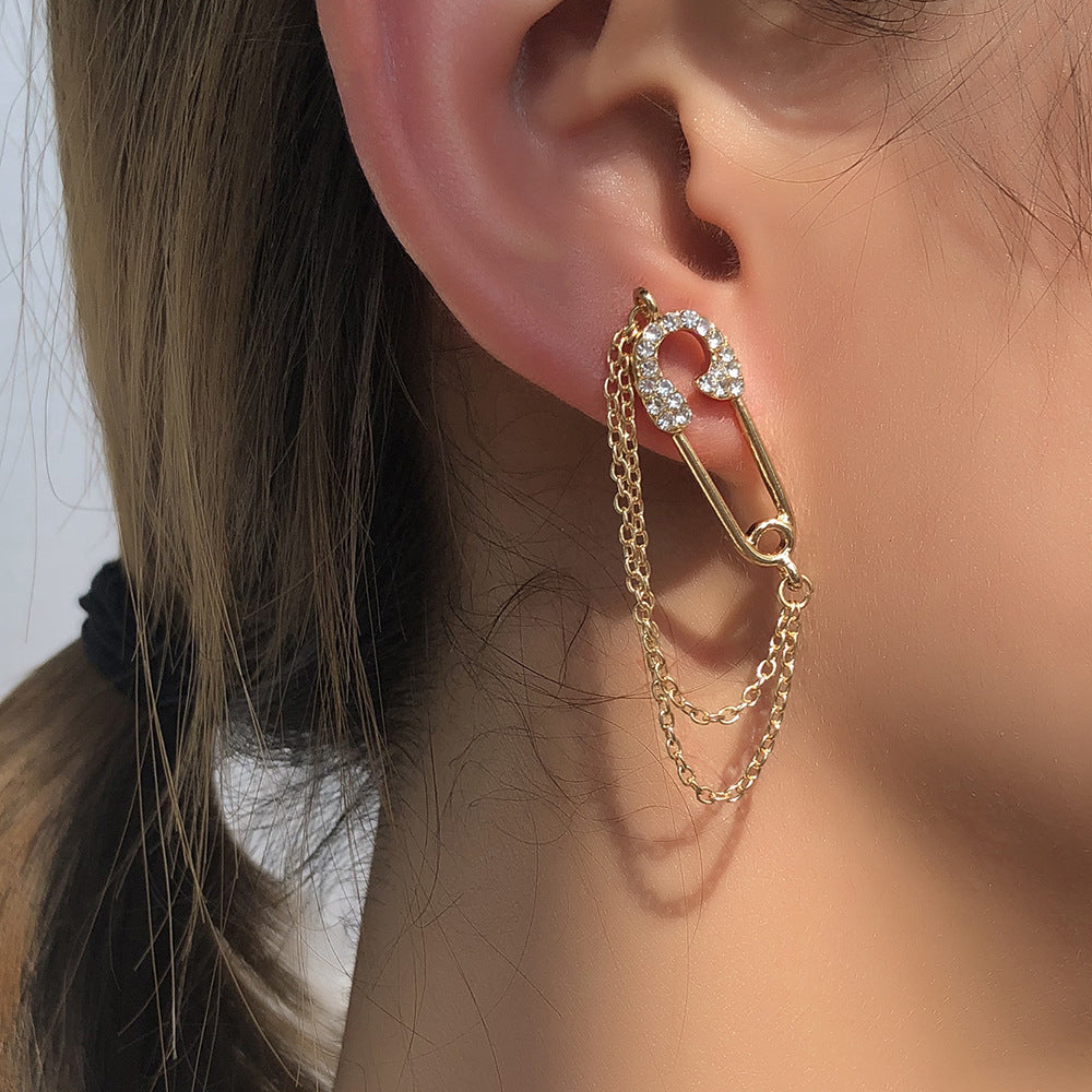 Simple Chain With Diamonds And Paper Clip Earrings For Women, New Small And Exquisite Tassel Earrings