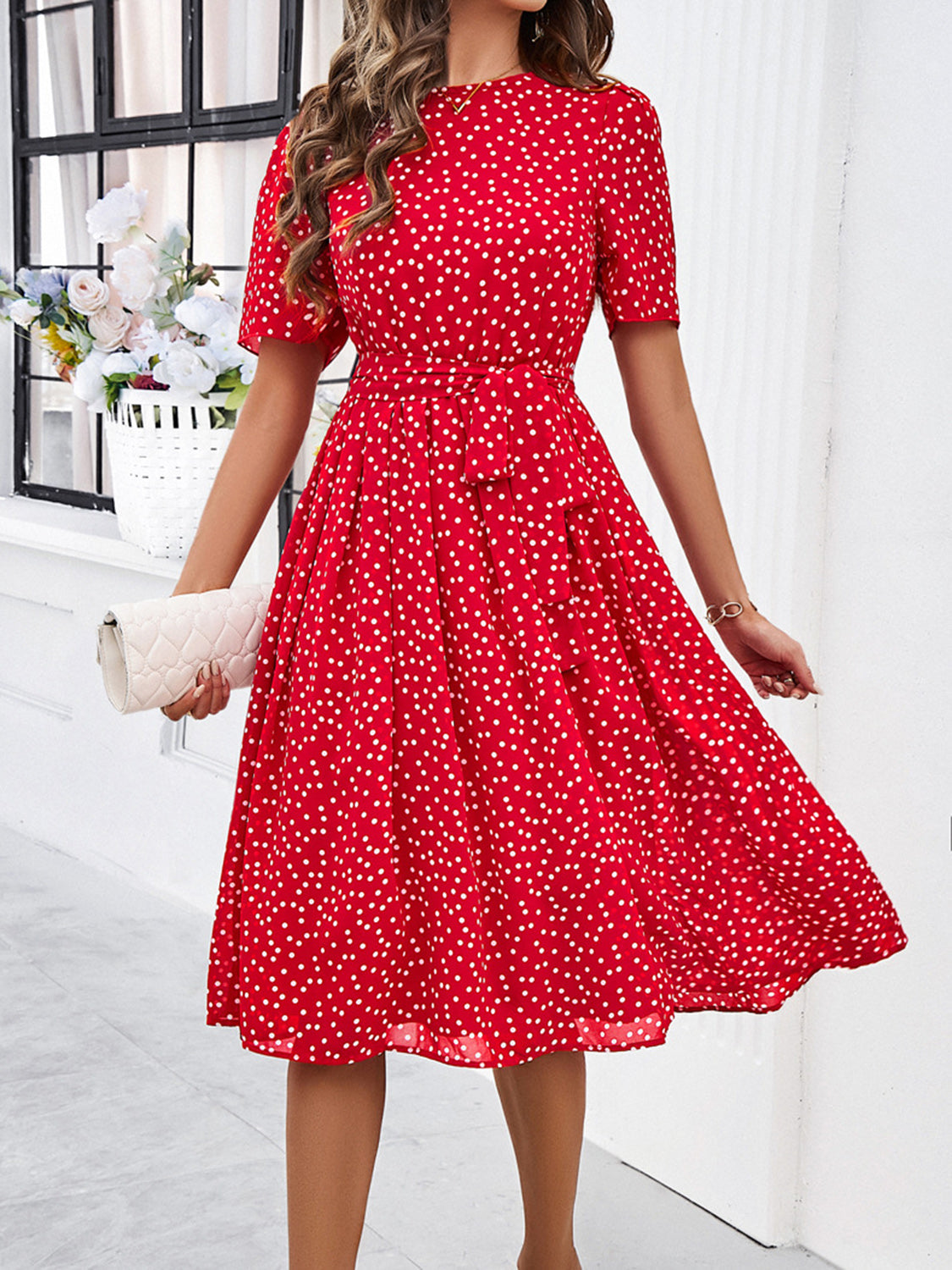 Printed Round Neck Short Sleeve Dress