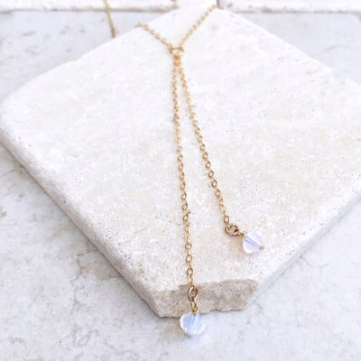 White pointed crystal necklace double chain necklace