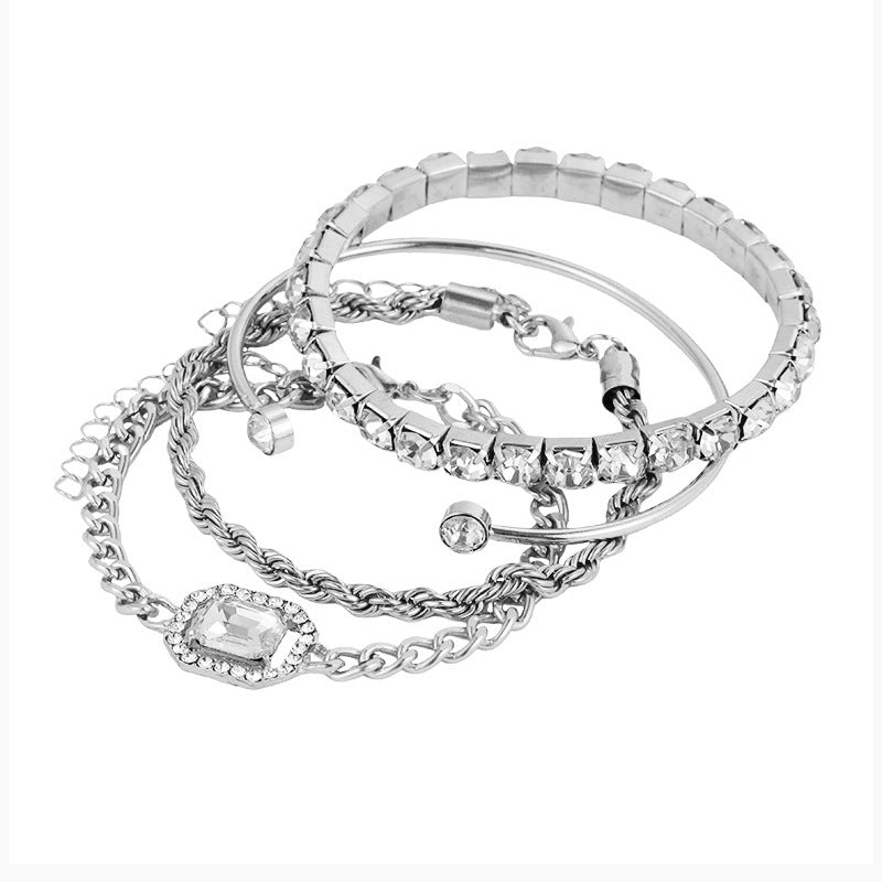 Twist Exaggerated Diamond Open-ended Bracelet Suit 4 Pieces