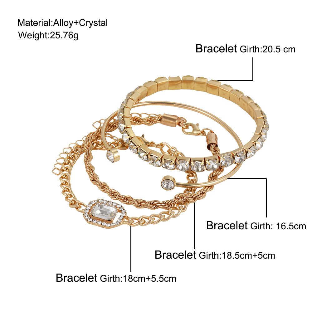 Twist Exaggerated Diamond Open-ended Bracelet Suit 4 Pieces