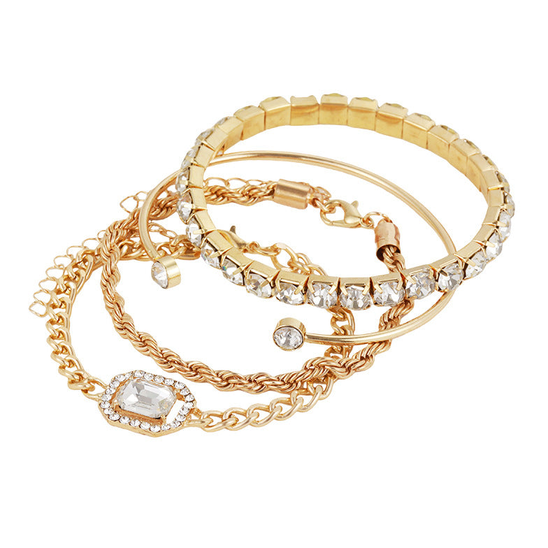 Twist Exaggerated Diamond Open-ended Bracelet Suit 4 Pieces