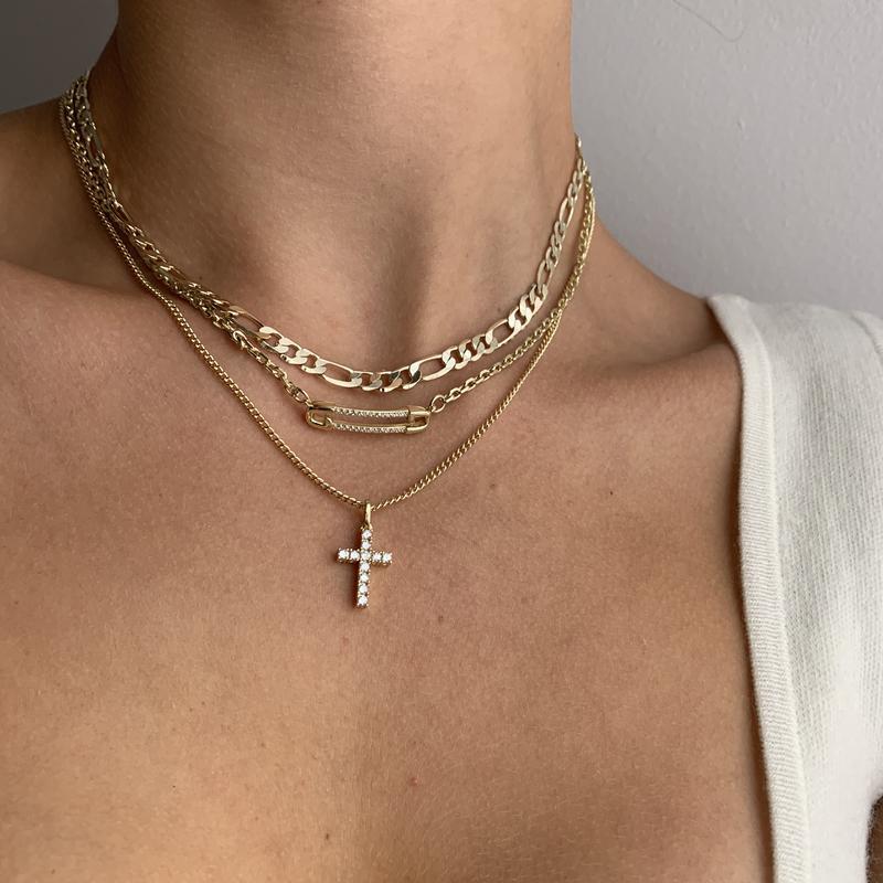 Simple Personality All-match Clipped Button Cross Necklace