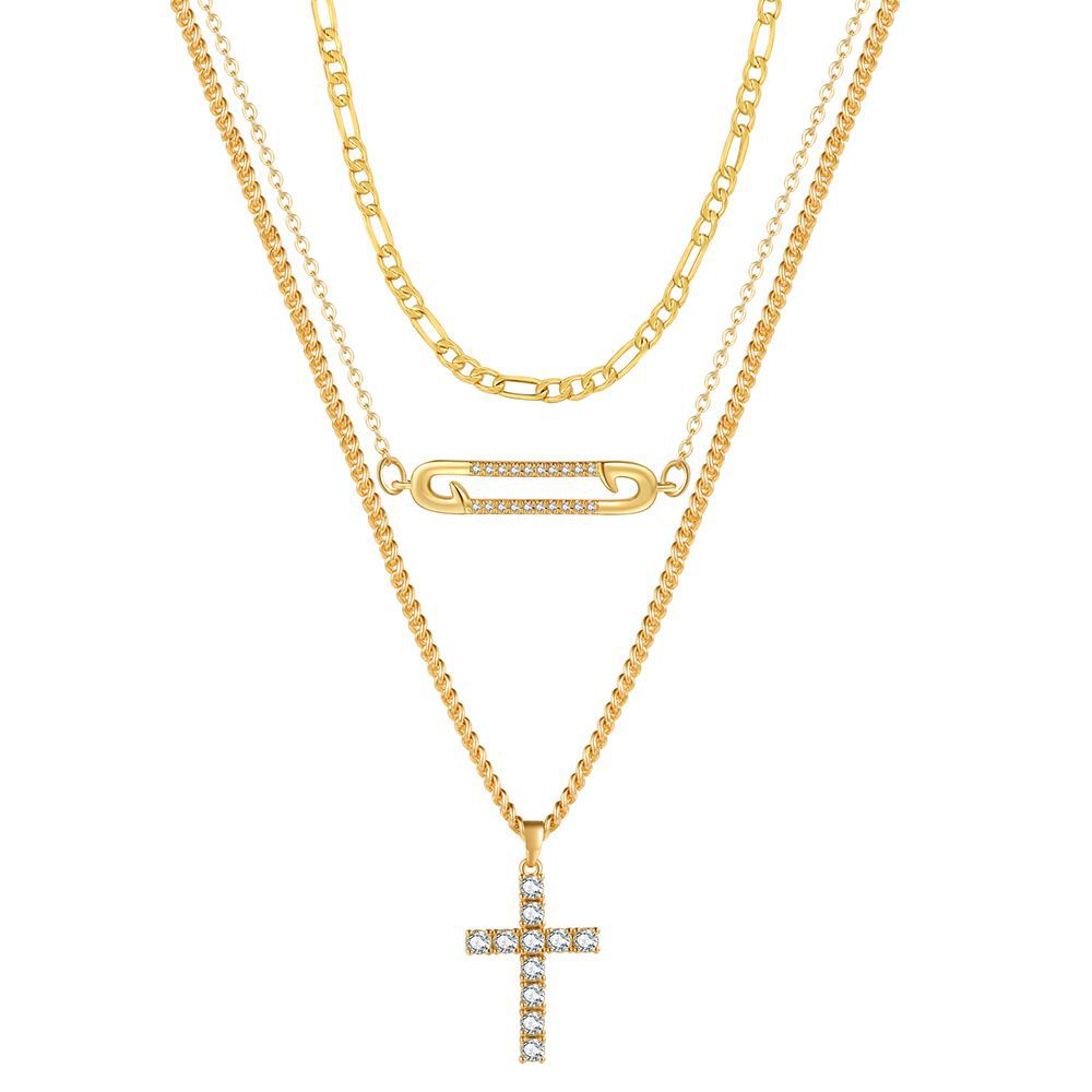 Simple Personality All-match Clipped Button Cross Necklace