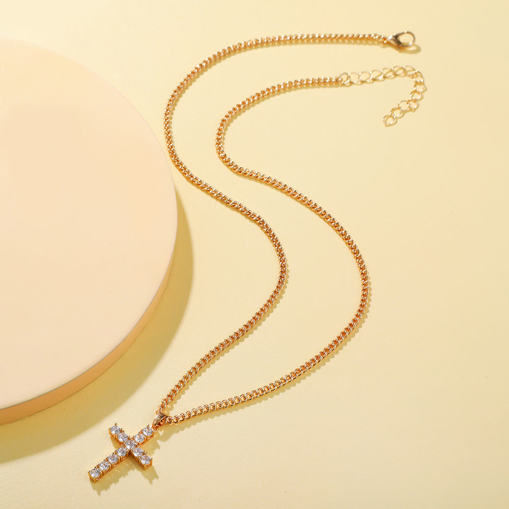 Simple Personality All-match Clipped Button Cross Necklace