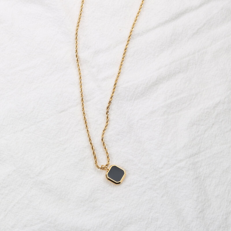 Titanium Steel Simple Design Black Onyx Pendant Necklace