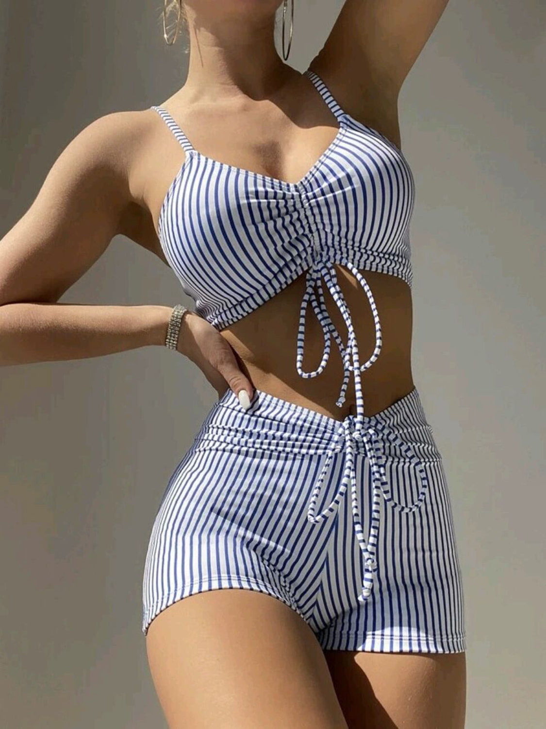 Drawstring Spaghetti Strap Two-Piece Swim Set