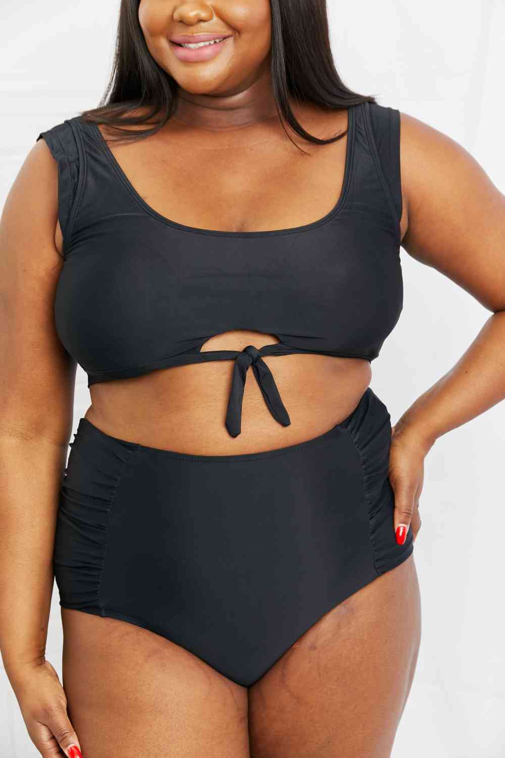 Swim Top and Ruched Bottoms Set in Black