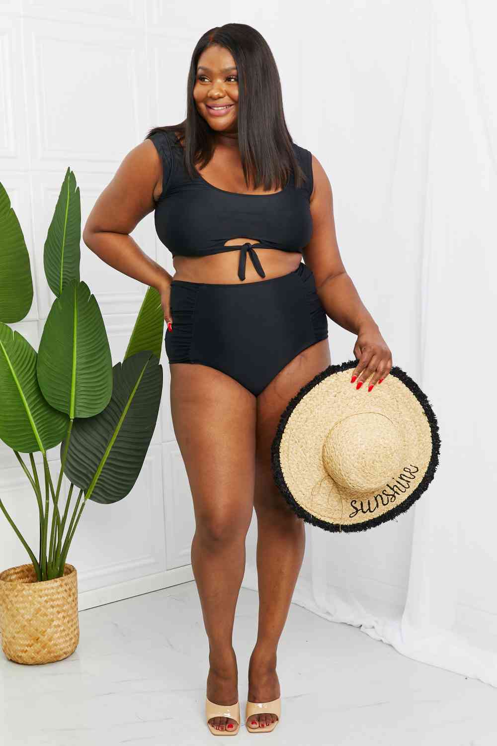 Swim Top and Ruched Bottoms Set in Black