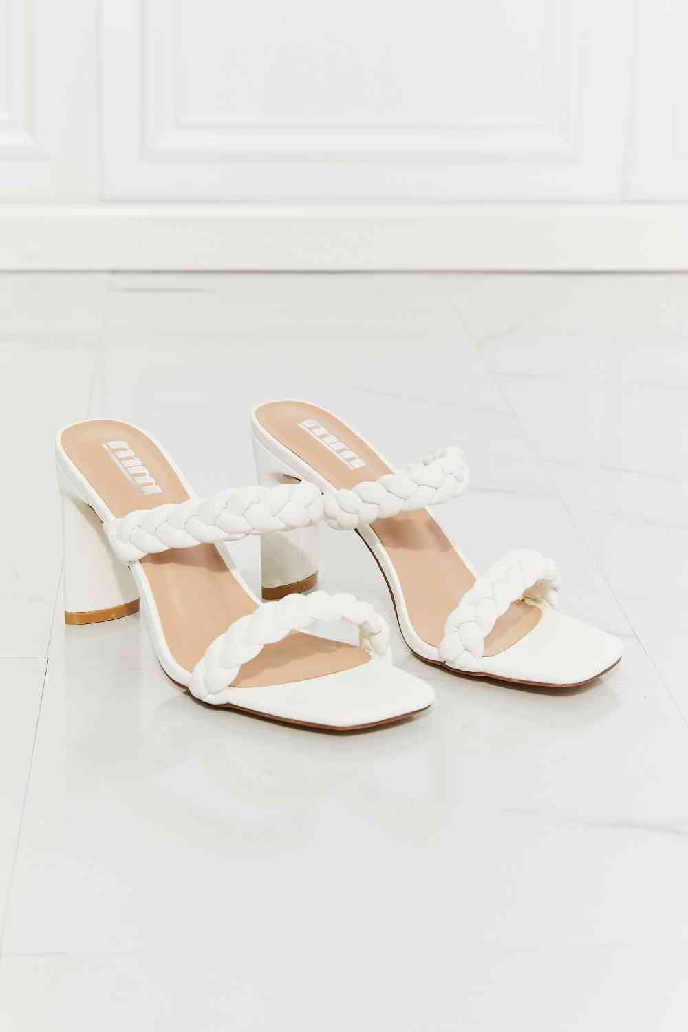 Double Braided Block Heel Sandal in White