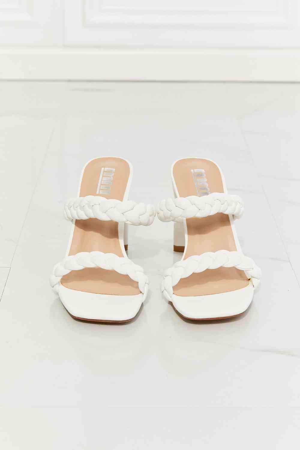 Double Braided Block Heel Sandal in White