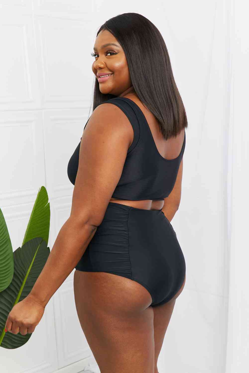 Swim Top and Ruched Bottoms Set in Black