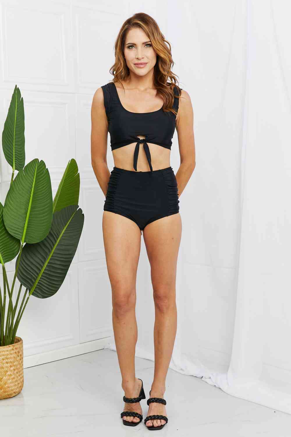 Swim Top and Ruched Bottoms Set in Black