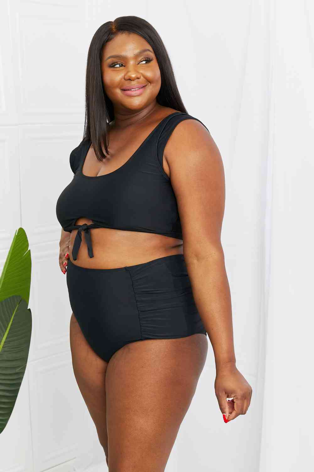 Swim Top and Ruched Bottoms Set in Black