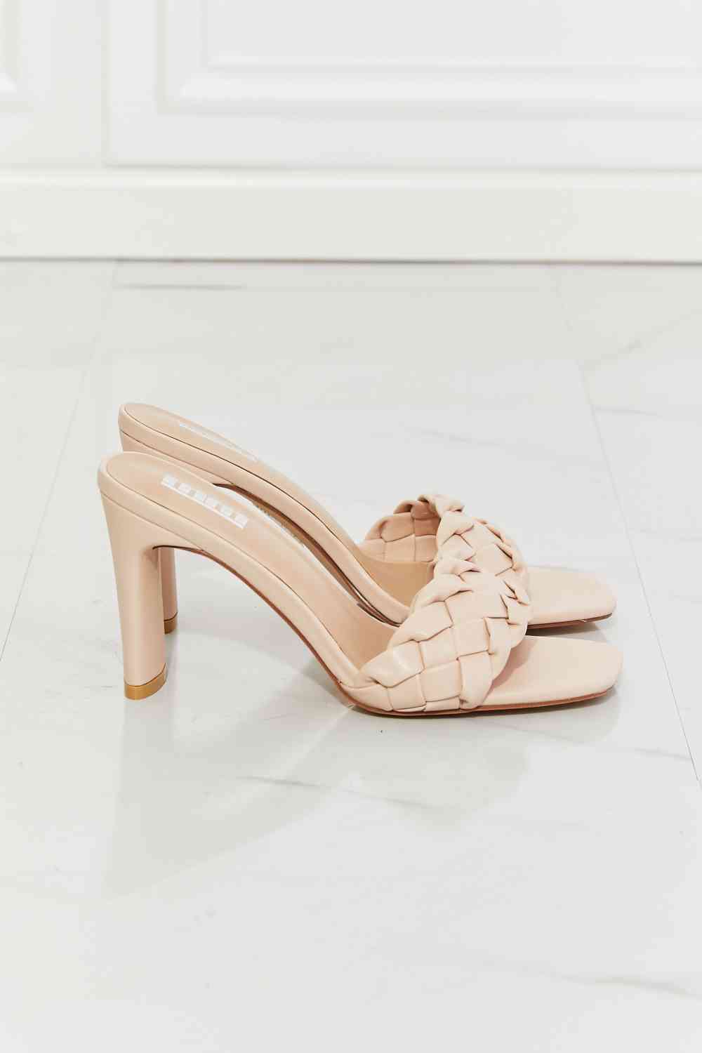 Braided Block Heel Sandals in Beige