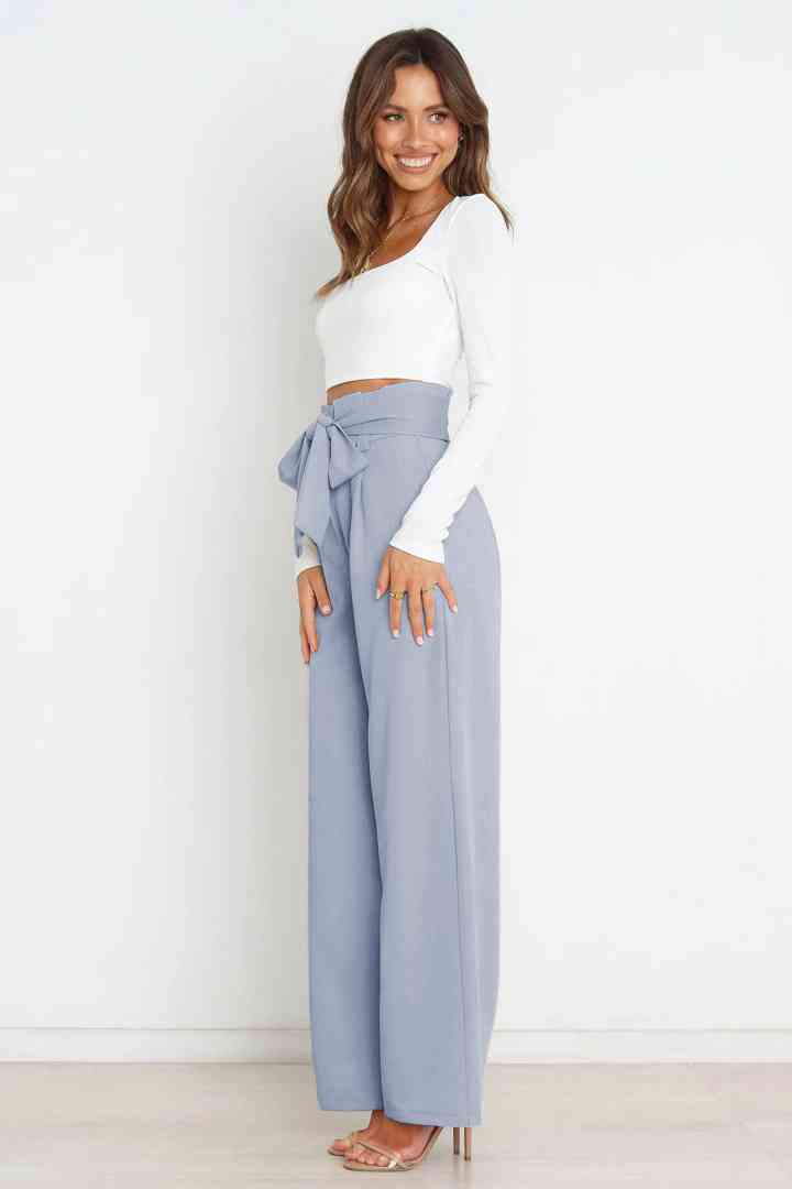 Tie Front Paperbag Wide Leg Pants