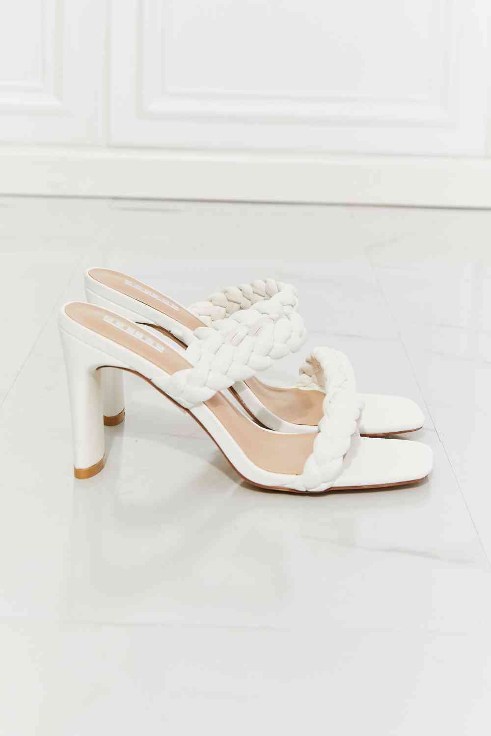 Double Braided Block Heel Sandal in White