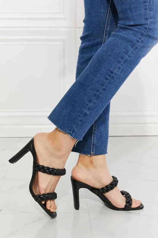 Braided Block Heel Sandal in Black