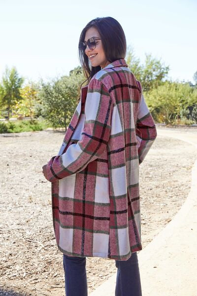 Plaid Button Up Lapel Collar Coat