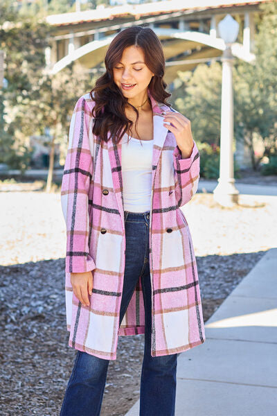 Plaid Button Up Lapel Collar Coat